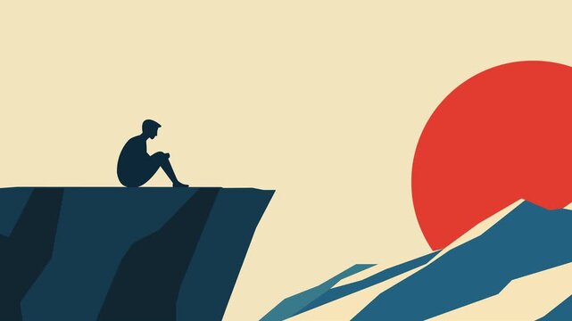 Man Sitting on Cliff at Sunset Reflective Animations