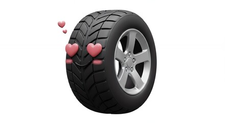Obraz premium Cute cartoon tire with hearts illustration
