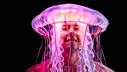 Person Beneath Illuminated Jellyfish Model