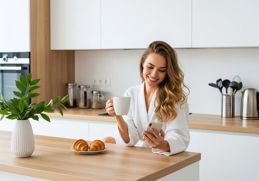 Woman Morning Coffee Kitchen