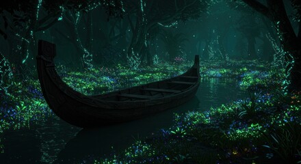 Magical forest with glowing flora
