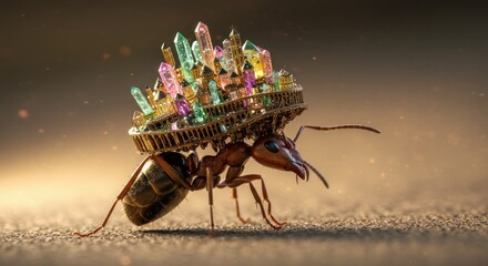 Ant carrying crystal city