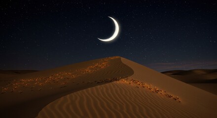 Desert night sky with crescent moon