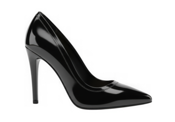 A black stiletto heel shoe isolated on transparent background is ready to wear