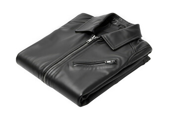 Naklejka premium A folded black leather jacket isolated on transparent background shows a modern design