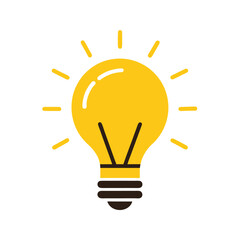Study color vector art of a glowing yellow light bulb, representing a bright idea and innovation