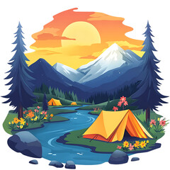 Camping with Tents Watercolor Clipart PNG