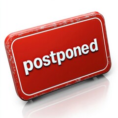 A contemporary styled 'Postponed' sign, featuring a vibrant red background, representing the uncertainty and delay in plans, conveying a sense of anticipation and waiting.