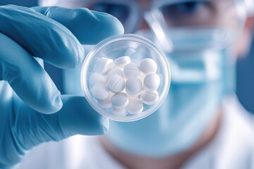 Pharmaceutical technician inspecting medication in laboratory setting for quality control