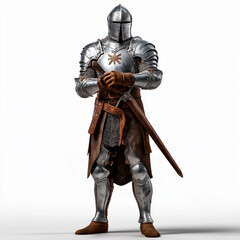 Fototapeta premium Medieval Knight Full Armor with Sword - Steel Plate Warrior Character Portrait