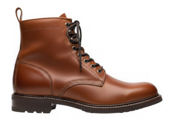 A brown leather boot with laces isolated on transparent background