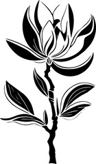 simple black graphic drawing of magnolia flower, logo, tattoo