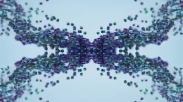 Particle explosion that reverses and reforms into symmetrical flow, front-facing wide angle
