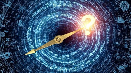 Futuristic Digital Clock Featuring Binary Code and Graphics Symbolizing Technology and Uncertainty - Powered by Adobe