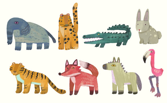 Animal wildlife watercolor vector illustration set.