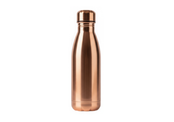 A coppercolored metal water bottle isolated on transparent background