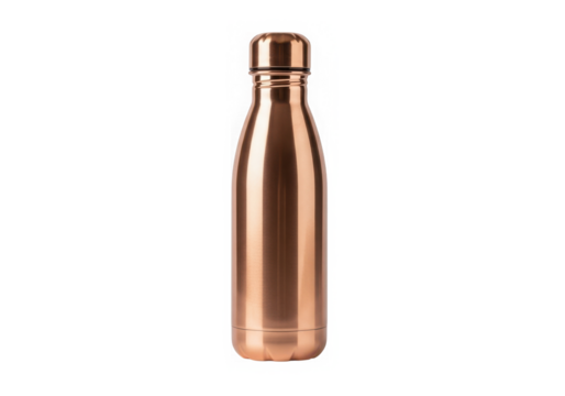A coppercolored metal water bottle isolated on transparent background