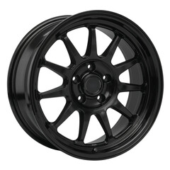 Obraz premium Sleek black alloy car wheel with ten spokes and polished finish, ready for automotive customization and performance upgrades