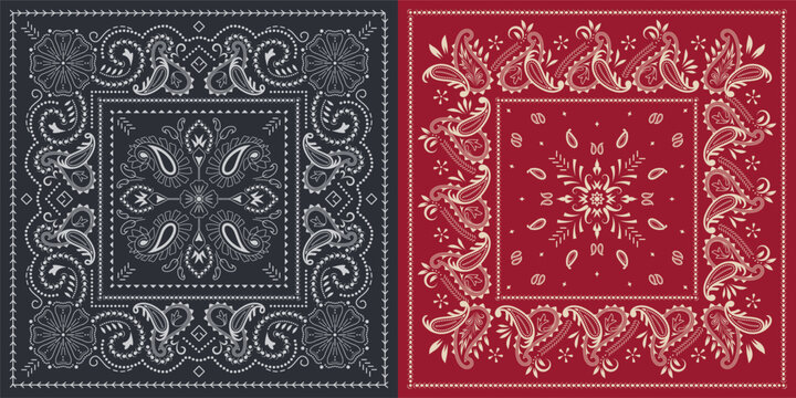 Set of Paisley prints bandanas.