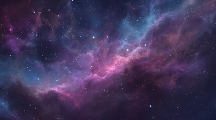 Wide angle realistic scene of nebula cloud deep space with vivid pinks purples and blues blending naturally millions of bright scattered stars cinematic cosmic glow and hyper realistic texture details