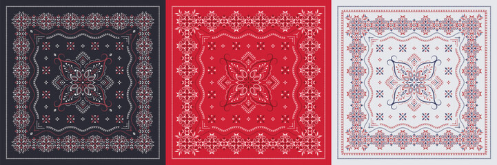 Set of Paisley prints bandanas.