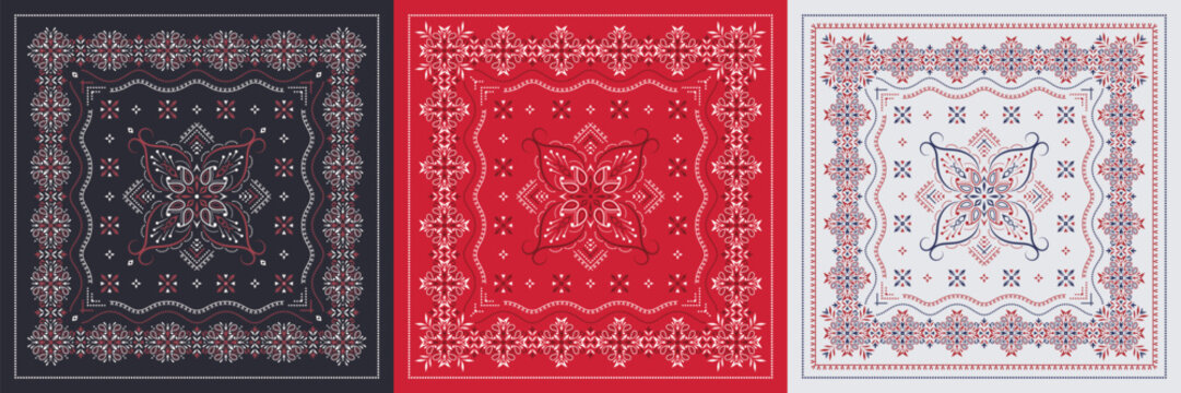 Set of Paisley prints bandanas.