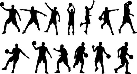 Set of basketball player silhouette vector illustration