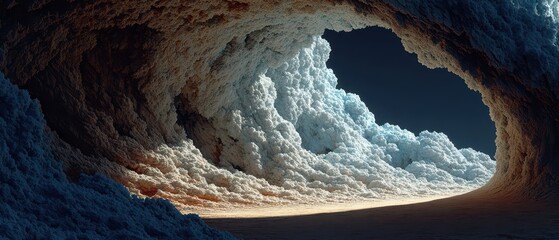 Ocean wave crashing into sandy shore at sunset
