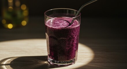 Dark purple smoothie in glass