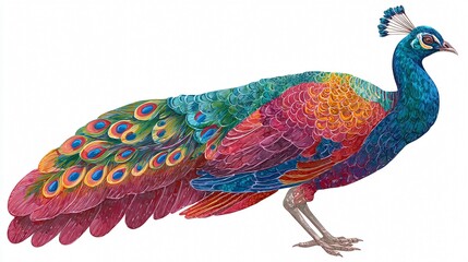 Obraz premium Vibrant Colorful Peacock Illustration on White Background for Design Projects