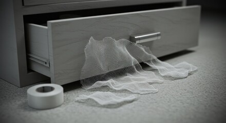 Damaged drawer with gauze