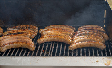 Frankfurter sausages on the grill 2025