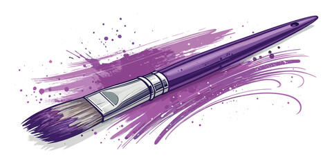 Purple paintbrush with splashes of paint in artistic design  