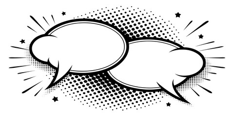 Speech bubbles with comic burst design in black and white  