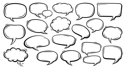 Collection of blank speech bubbles in various shapes and sizes  