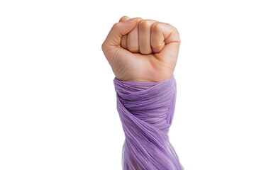 Powerful studio image of female fist held high with flag representing strength, protest, and civic determination isolated on transparent background PNG