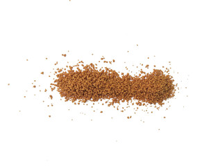 Heap of palm sugar isolated on white background, also known as red coconut sugar or coconut sap sugar. Palm sugar is a sweetener that comes from various types of palm trees.