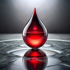 Obraz premium Red liquid drop on reflective surface