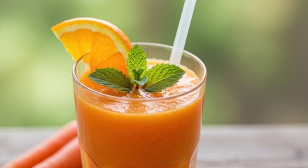 Orange carrot smoothie in glass
