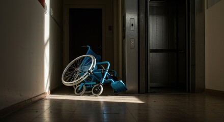 Empty hospital corridor with wheelchair