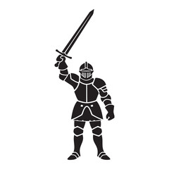 Knight from the Middle Ages, black silhouette on a transparent background, vector stencil