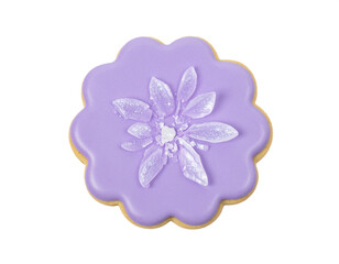Fototapeta premium Delicate lavender frosted cookie with sparkling sugar flower detail for sweet celebrations
