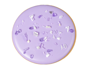 Delightful lavender iced cookie adorned with sparkling sugar crystals for sweet celebrations