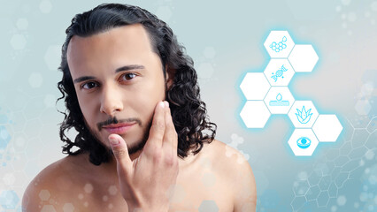 Man caring for his skin with natural products in a modern, wellness-focused environment