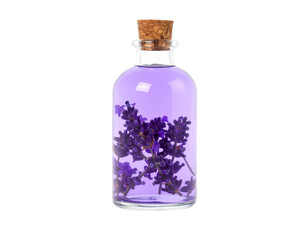 Lavender oil infused in a glass bottle, perfect for aromatherapy and relaxation in spa setting