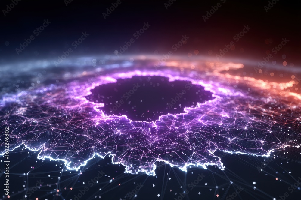 Canvas Prints abstract representation of a minimalist network in purple and orange glow
