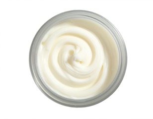 Luxurious creamy cosmetic texture swirled in a clear jar, perfect for beauty product advertising.