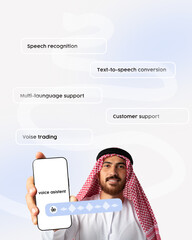 Innovative voice assistant technology showcasing speech recognition and multilingual support in...