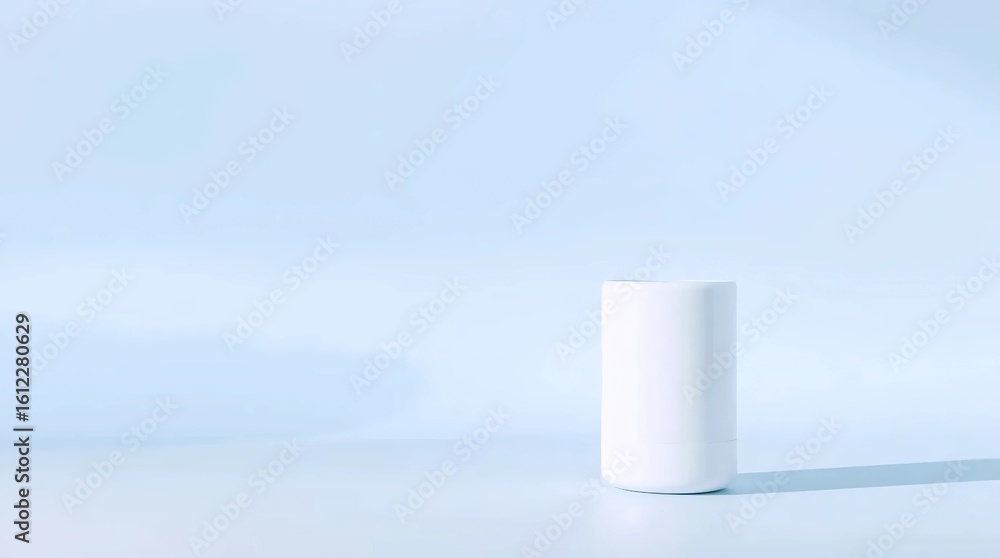 Aufkleber smooth white cylindrical object displayed on clean soft blue background in minimalist style