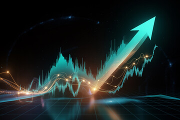 A luminous arrow breaks through a volatile data graph, symbolizing a sharp upward trend and financial growth